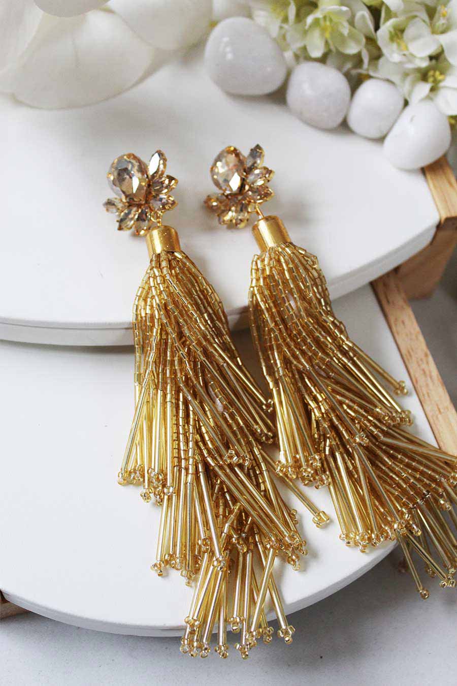 Gold Tassel Bead Earrings