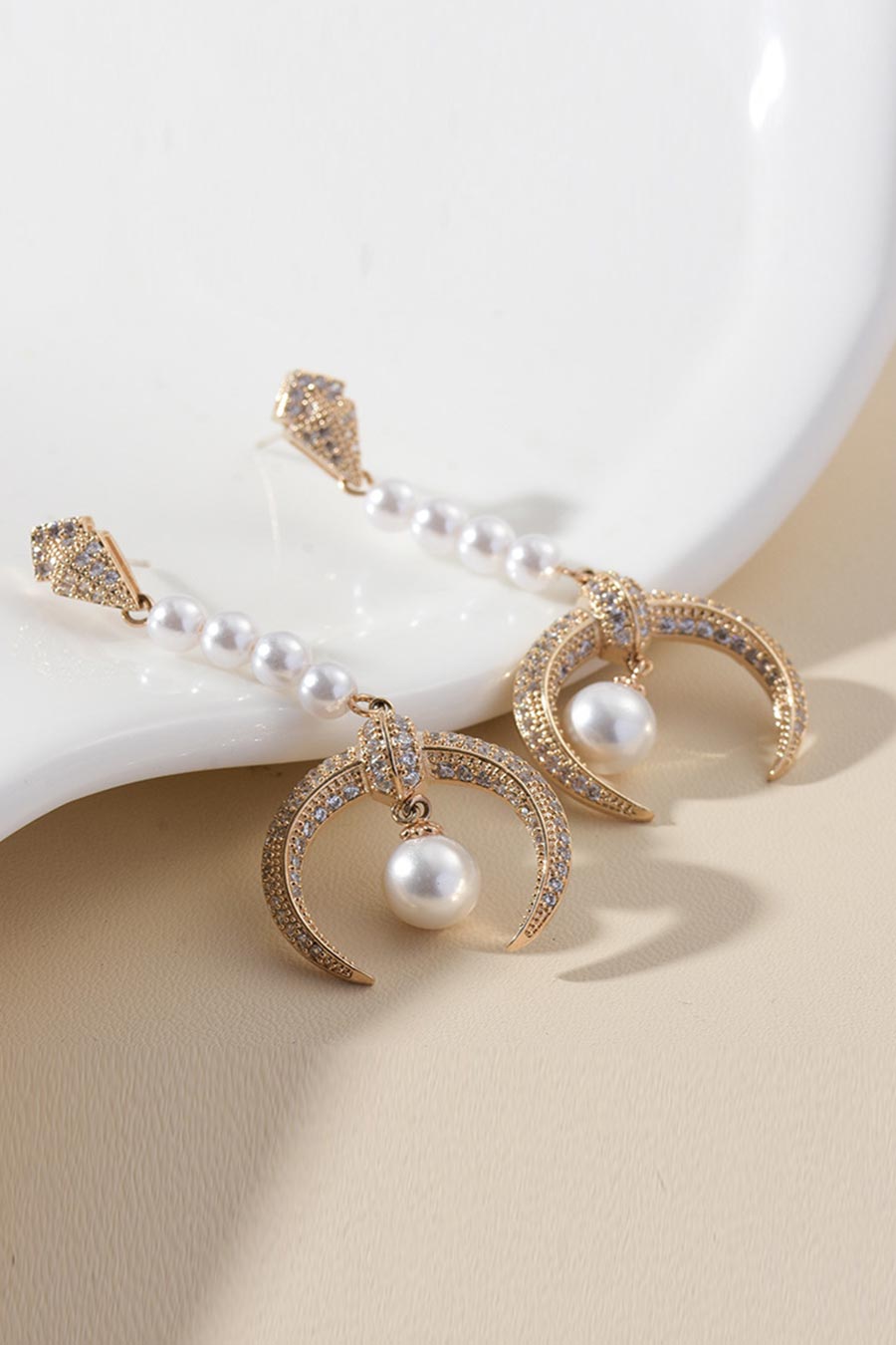 Rose Gold Plated Shield Pearl Earrings