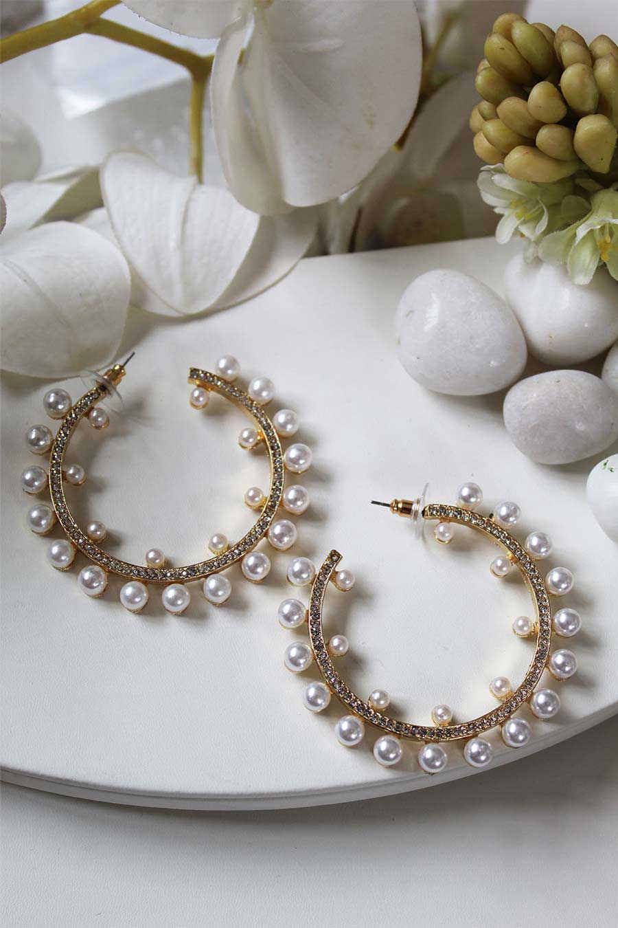 Pearl Isabella Gold Hoops Earrings