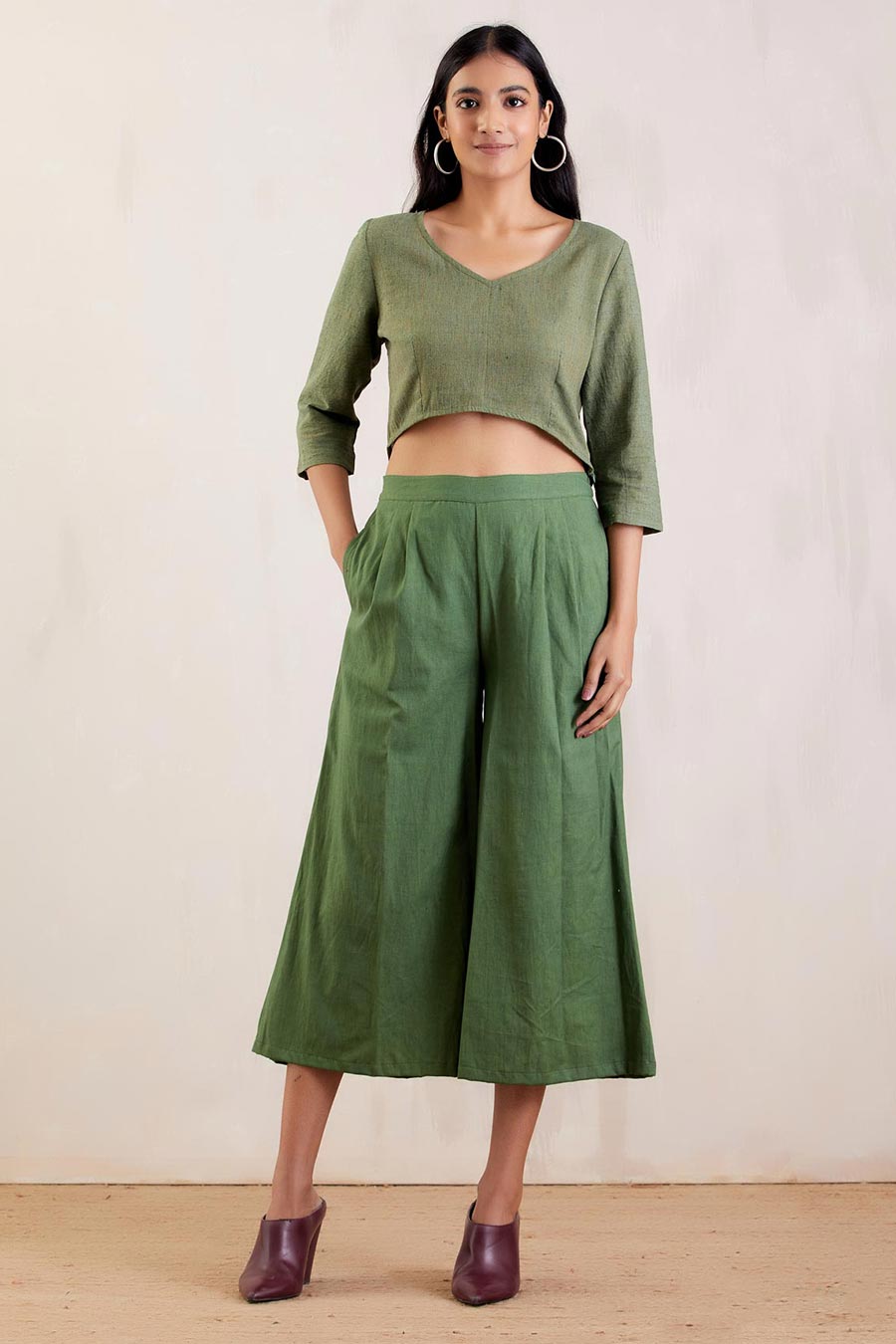 Textured Green Crop Top & Pant Co-Ord Set