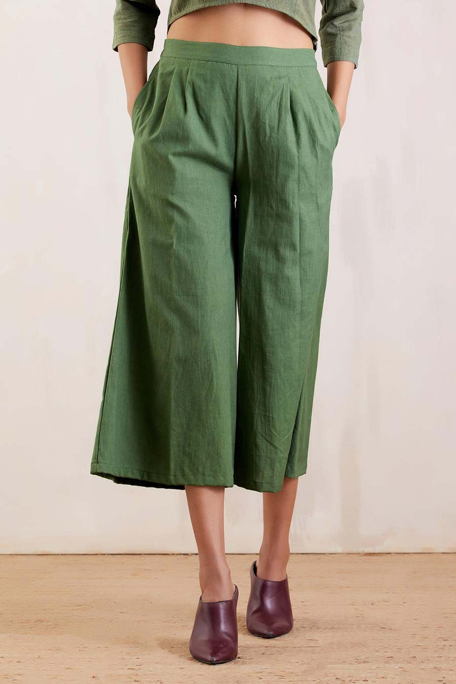 Textured Green Crop Top & Pant Co-Ord Set
