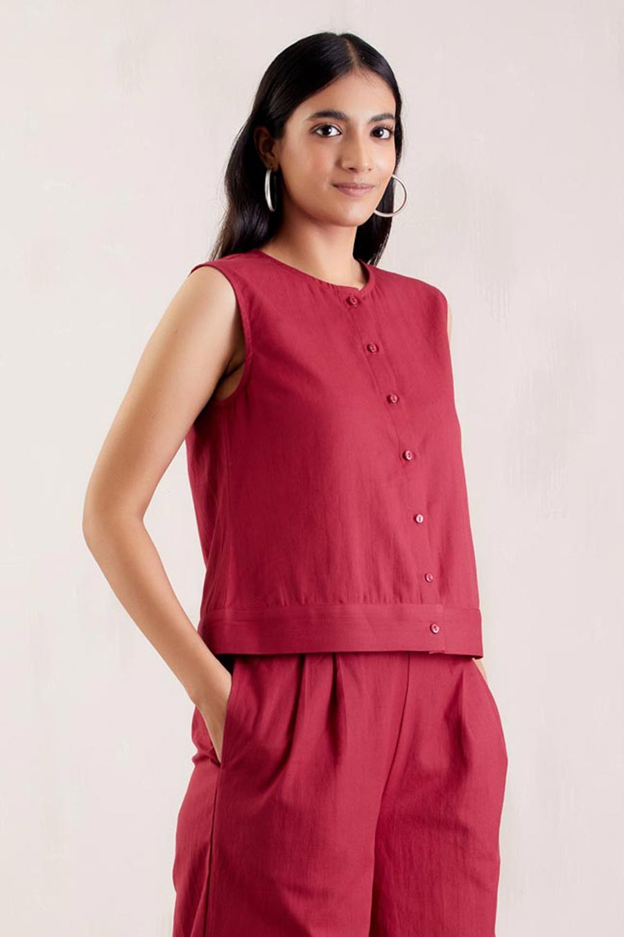 Red Cotton Shirt Top