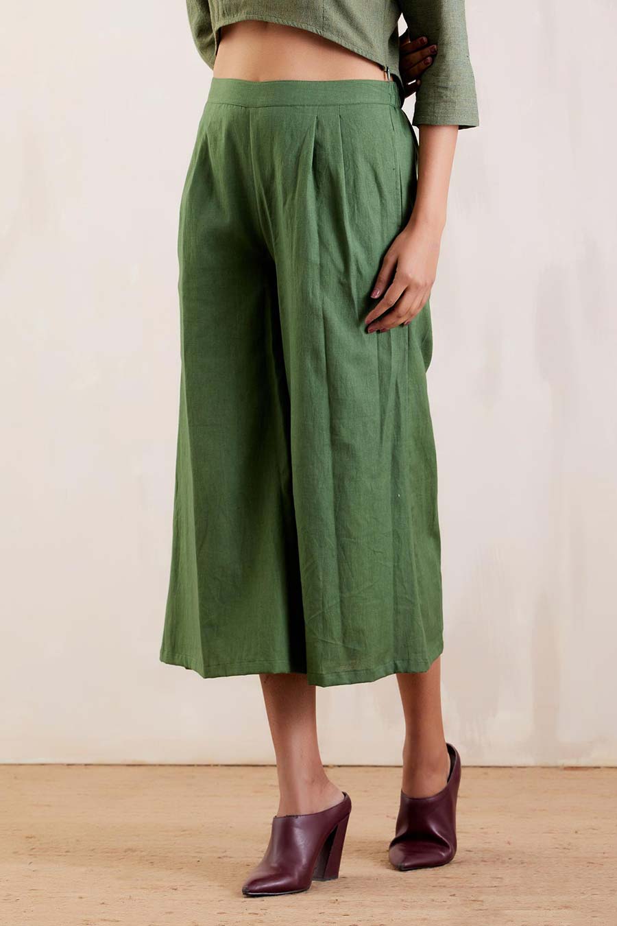 Green Cotton Culotte Pants