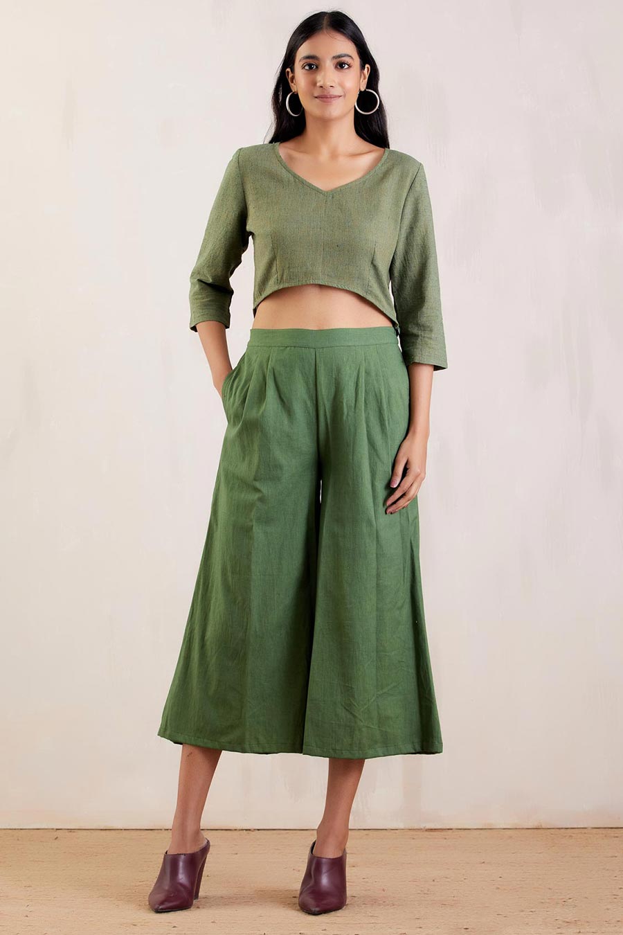 Green Cotton Culotte Pants