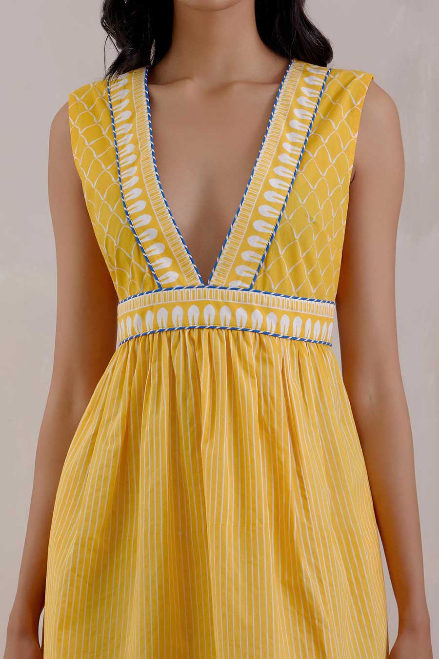Yellow Printed Sirgus Midi Dress