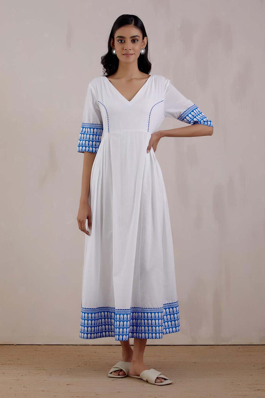 White Printed Markab Anarkali Dress