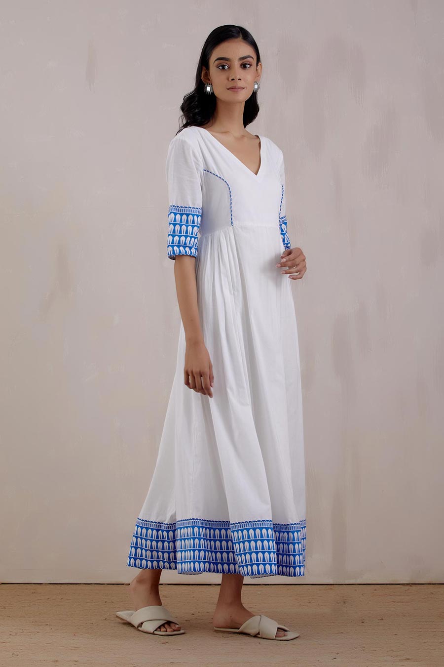 White Printed Markab Anarkali Dress