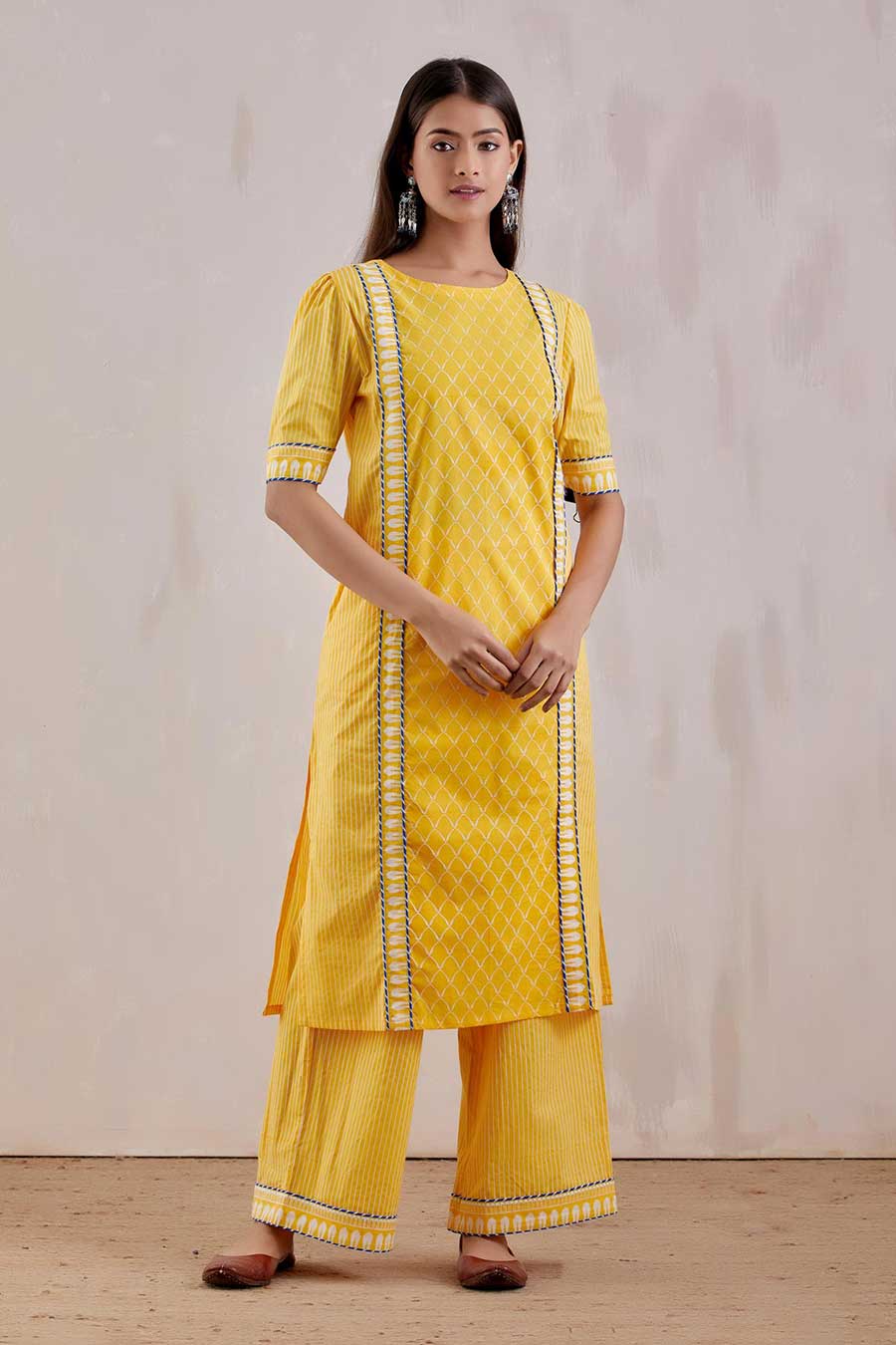 Yellow Printed Rukbat Kurta Set With Dupatta