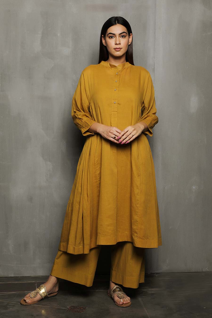 GIRIVAR - Mustard Kurta & Pant Set