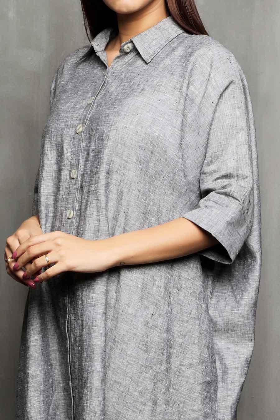 VRISHANK - Grey Linen Shirt Dress