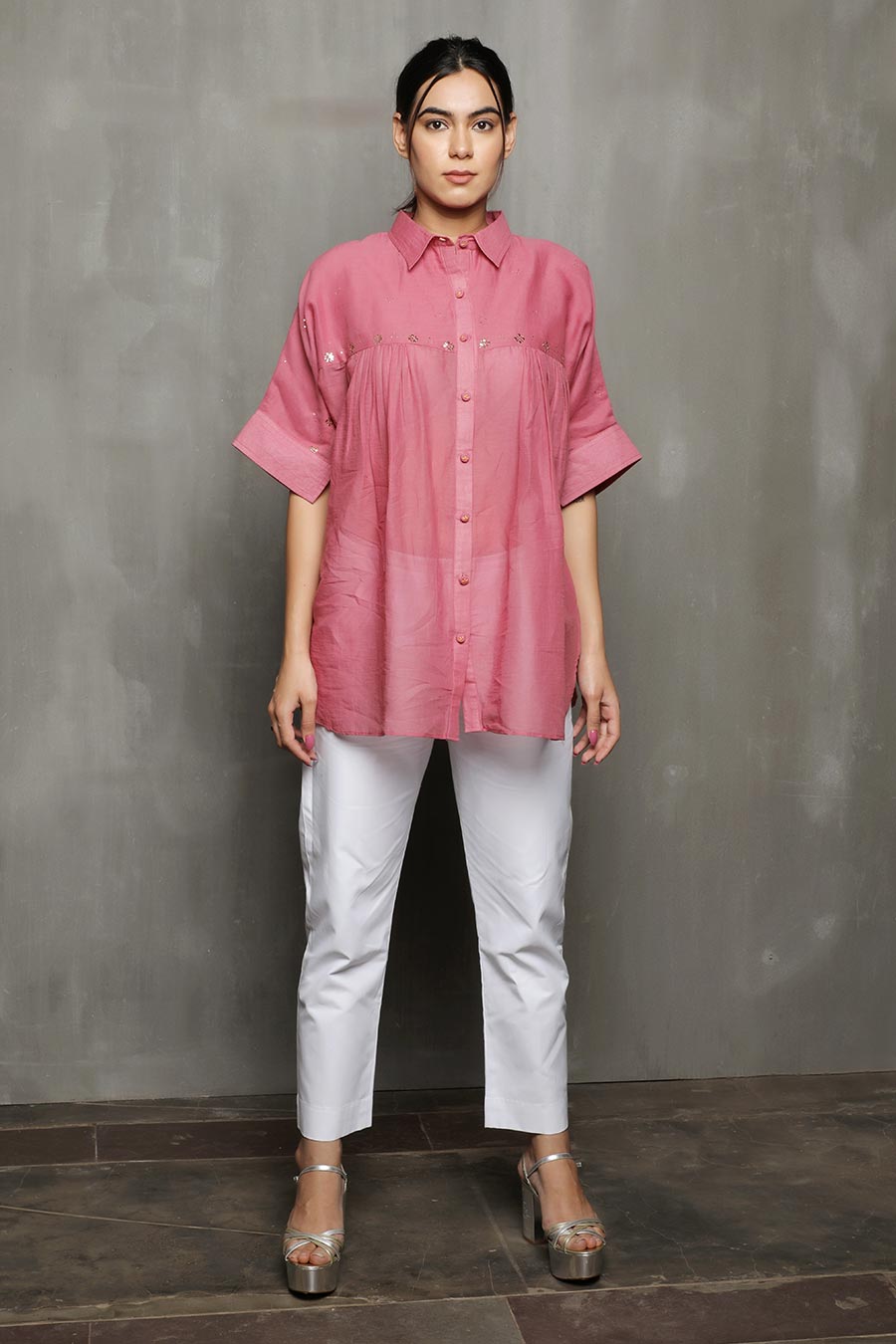 SAMDIPTH - Pink Embroidered Shirt