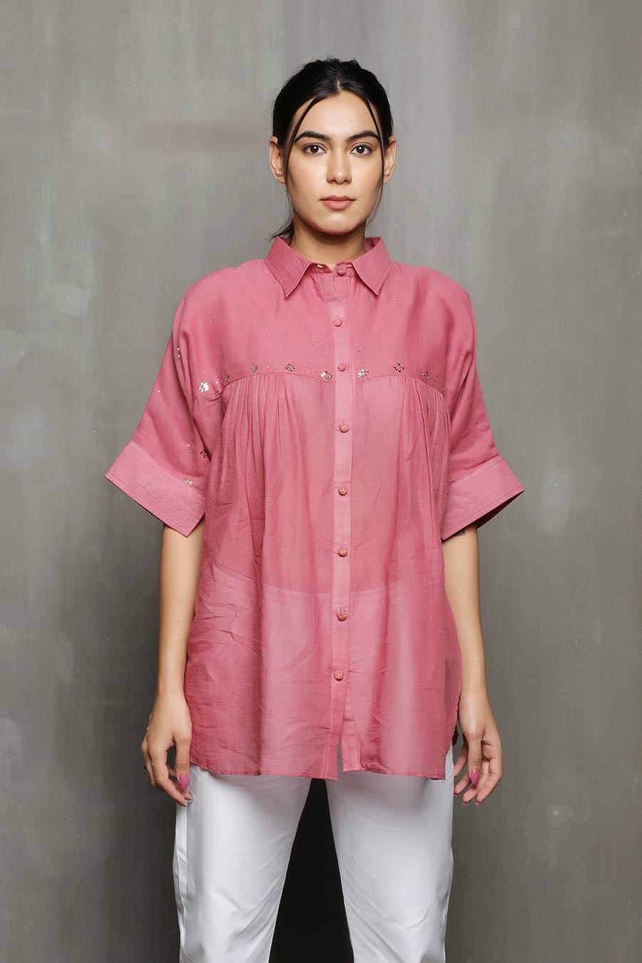 SAMDIPTH - Pink Embroidered Shirt