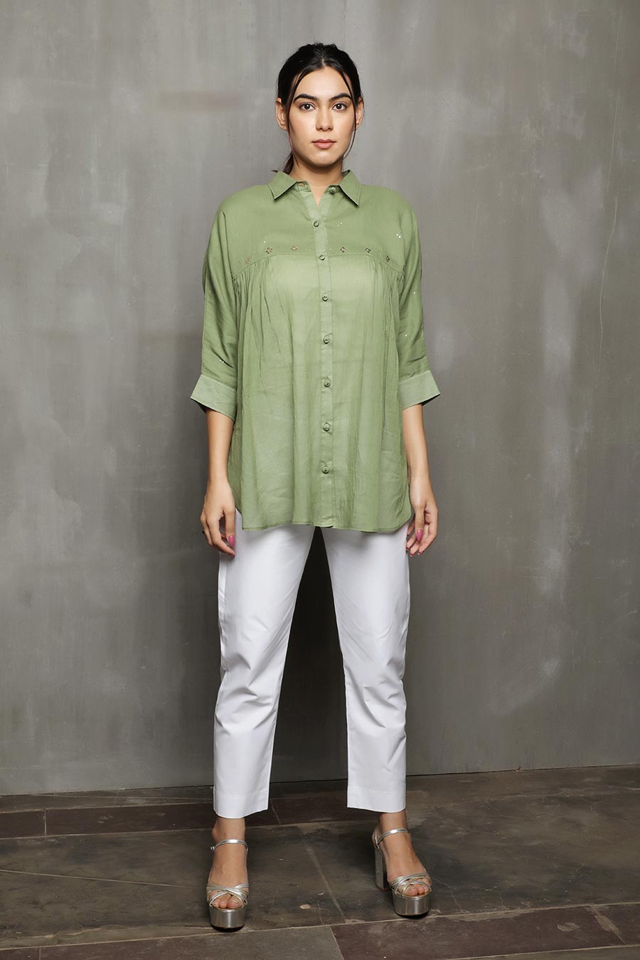 SAMDIPTH - Green Embroidered Shirt