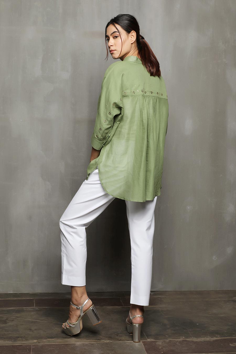 SAMDIPTH - Green Embroidered Shirt