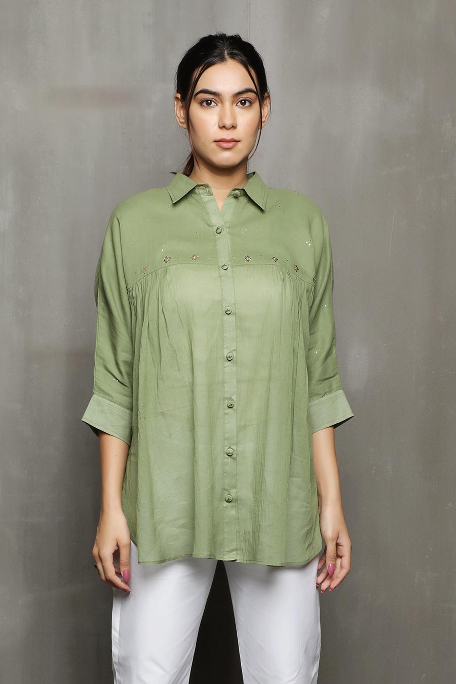 SAMDIPTH - Green Embroidered Shirt