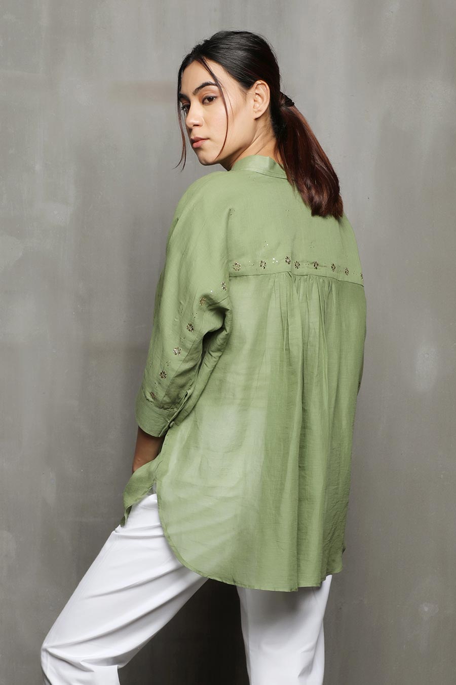 SAMDIPTH - Green Embroidered Shirt