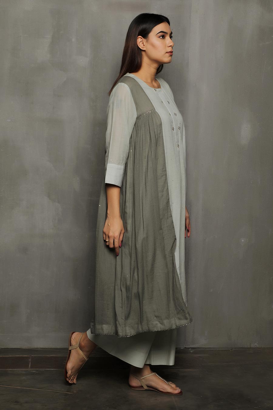 SANVI - Grey Kurta & Palazzo Set