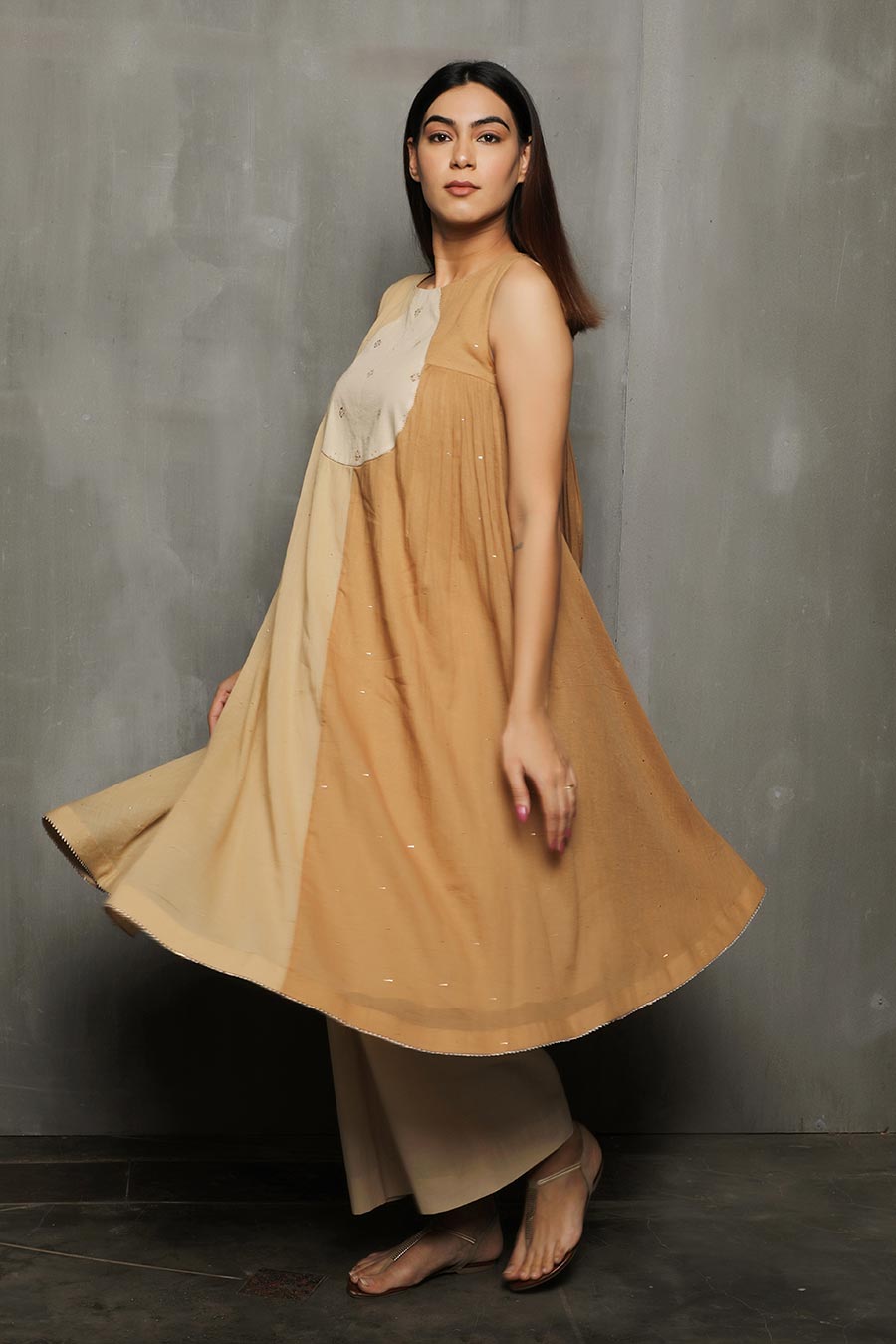 SANVI - Beige Kurta & Palazzo Set