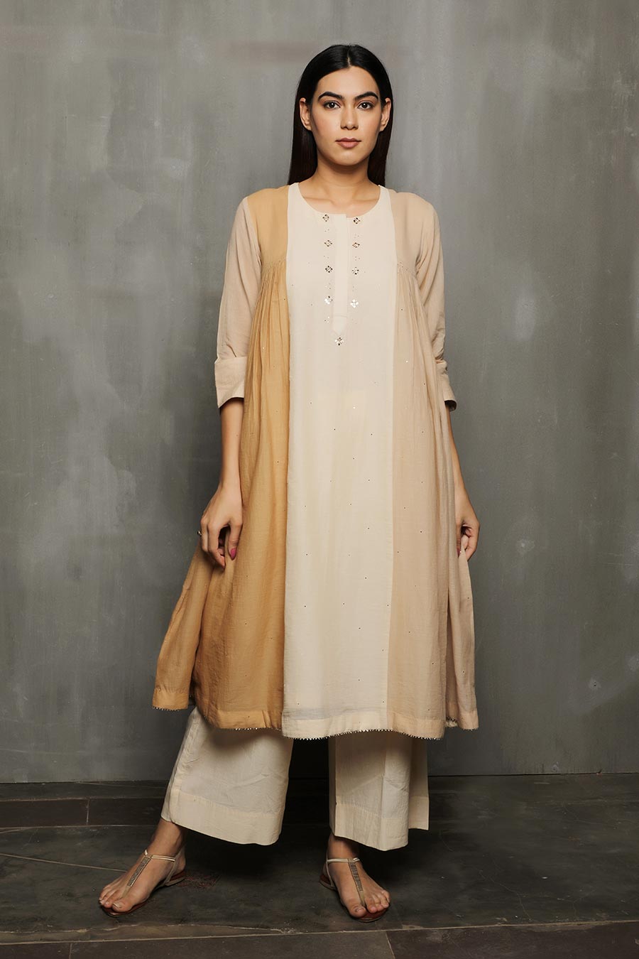 SANVI - Beige Kurta & Palazzo Set