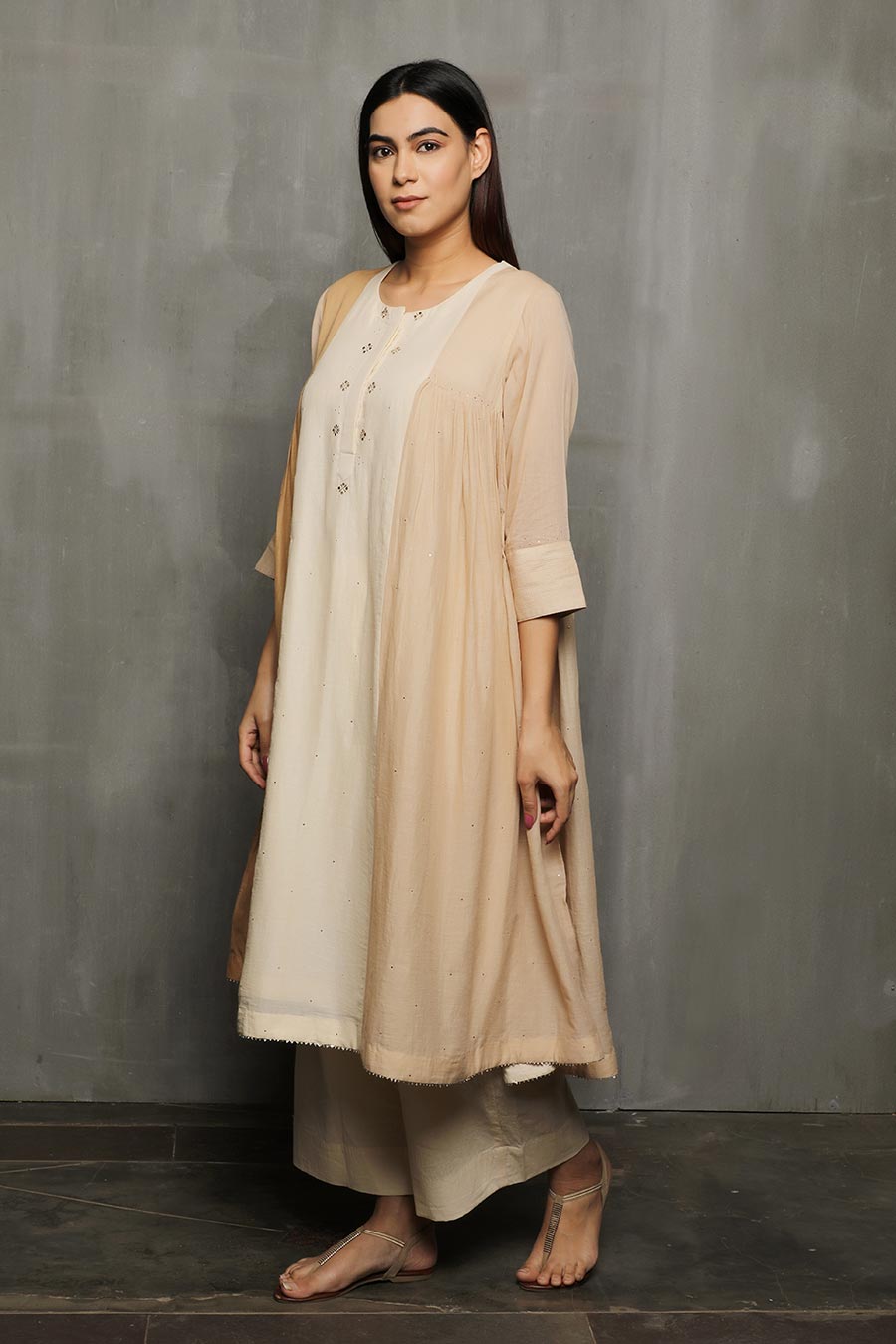 SANVI - Beige Kurta & Palazzo Set