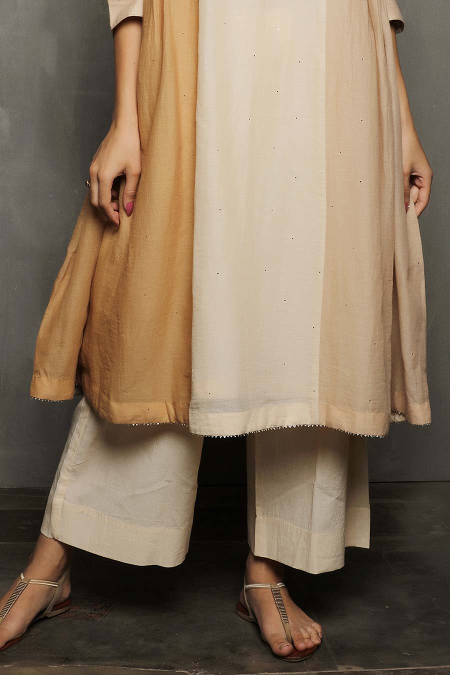 SANVI - Beige Kurta & Palazzo Set