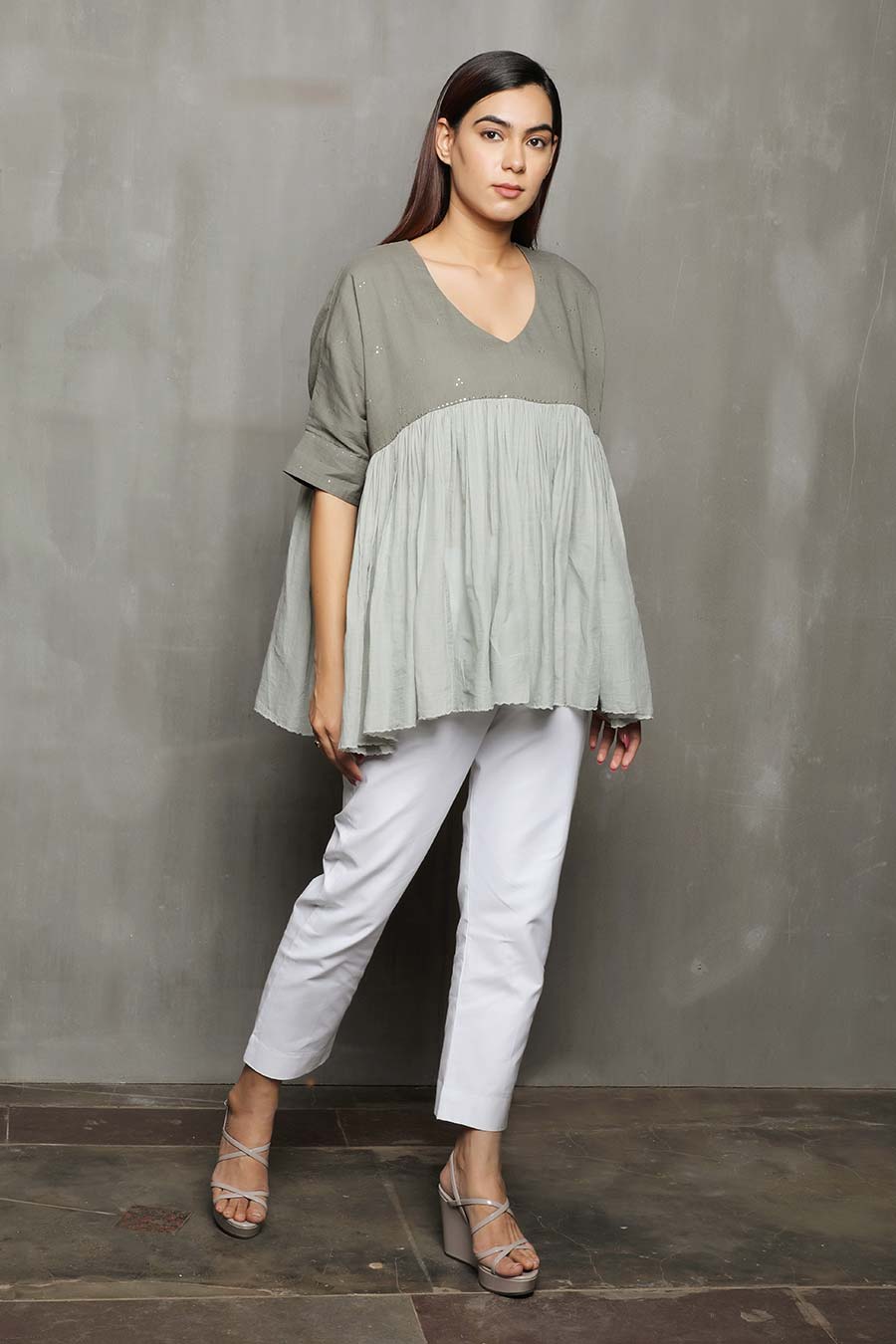 SAMPAD - Grey Embroidered Kediya Top