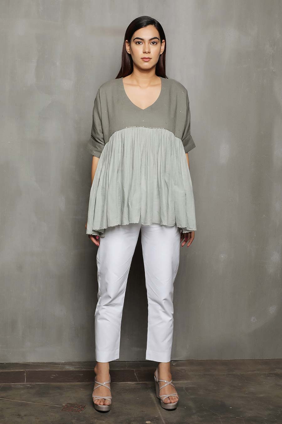 SAMPAD - Grey Embroidered Kediya Top
