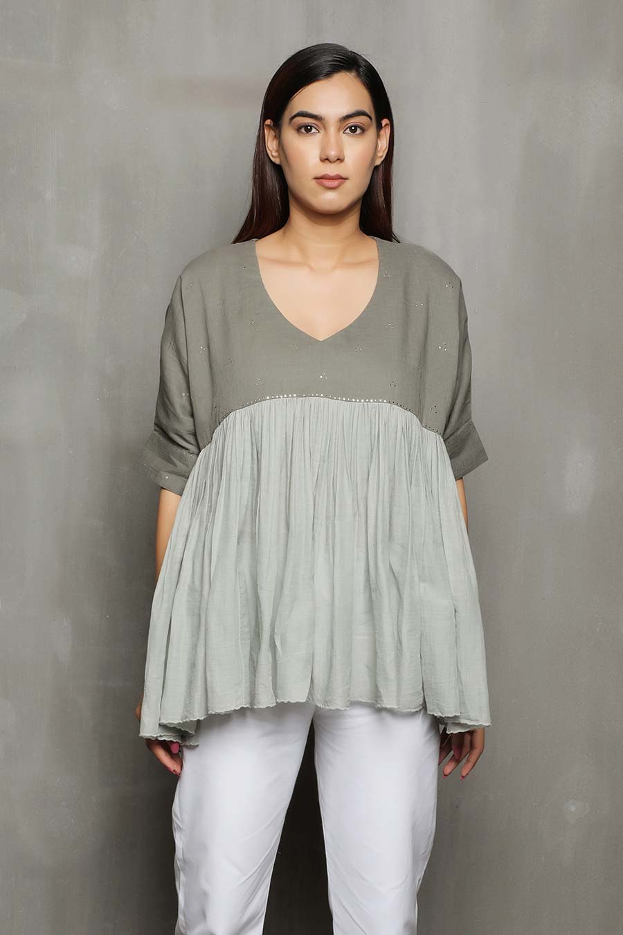 SAMPAD - Grey Embroidered Kediya Top