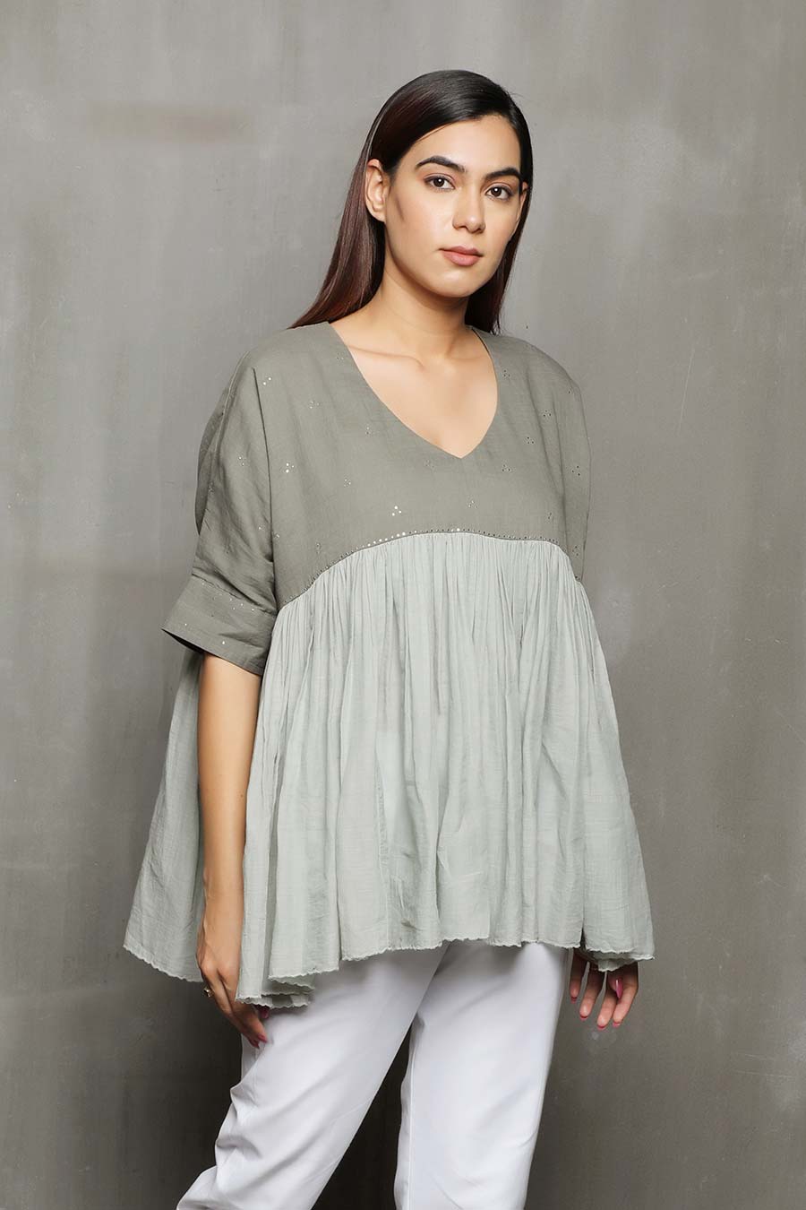 SAMPAD - Grey Embroidered Kediya Top