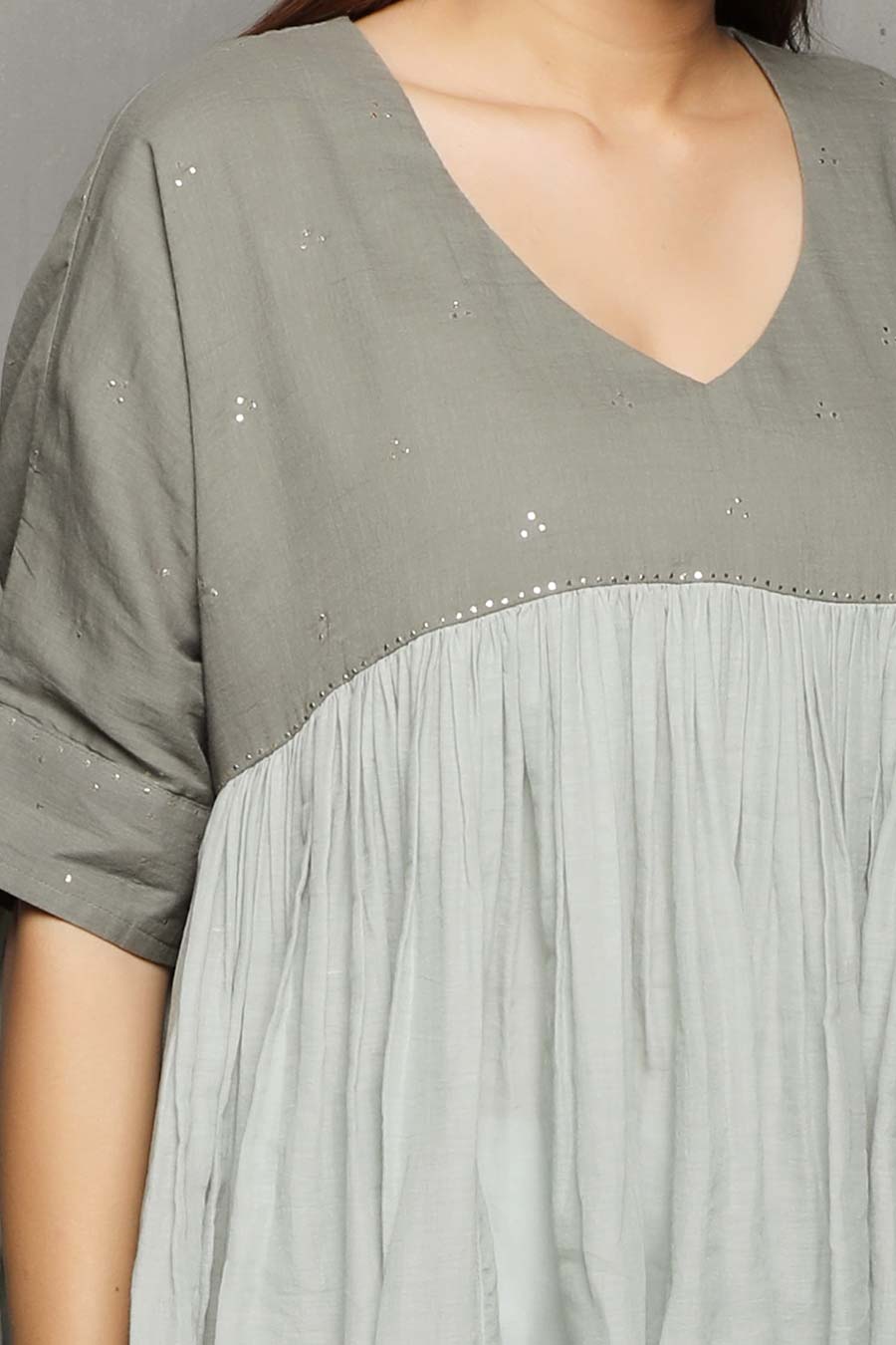 SAMPAD - Grey Embroidered Kediya Top