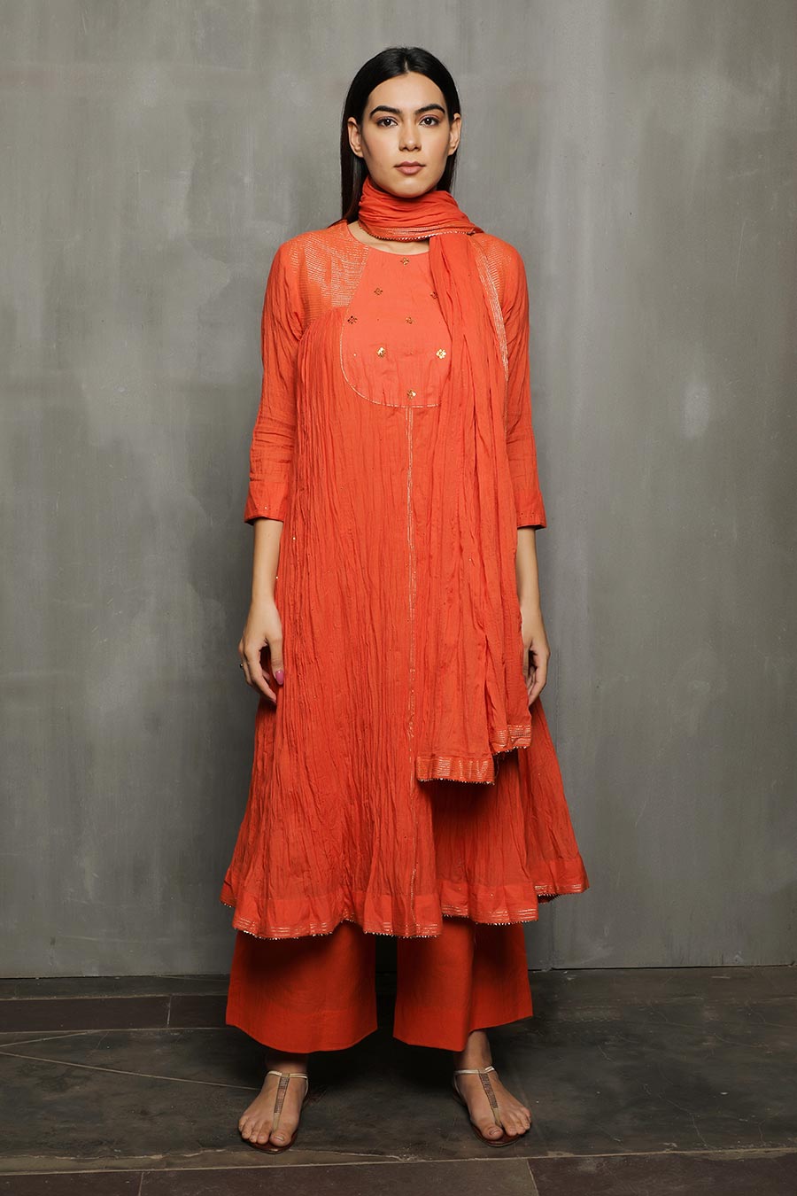 DIYA - Tangerine Embroidered Kurta Set