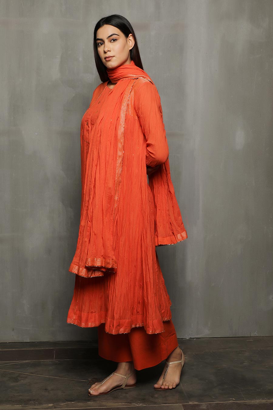 DIYA - Tangerine Embroidered Kurta Set