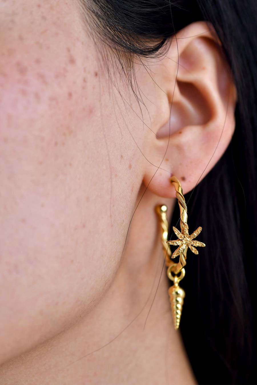 Cinnamon & Shell Hoop Dangle Earrings