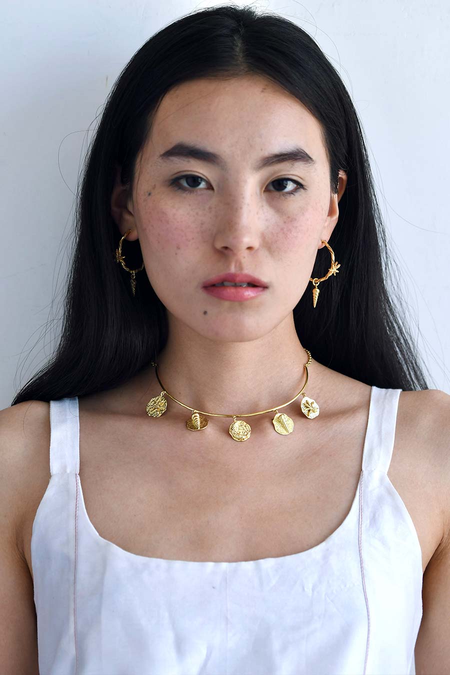 Cinnamon & Shell Hoop Dangle Earrings