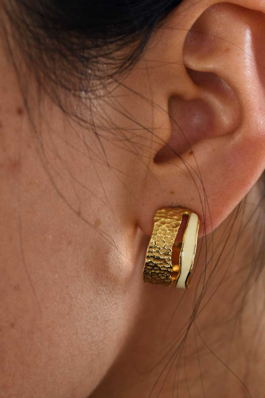 Pearl Enamel Huggies Hoop Earrings