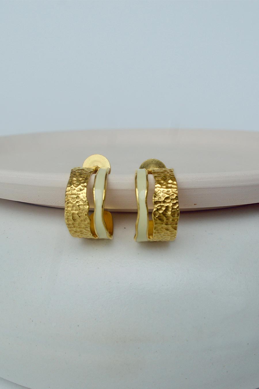 Pearl Enamel Huggies Hoop Earrings