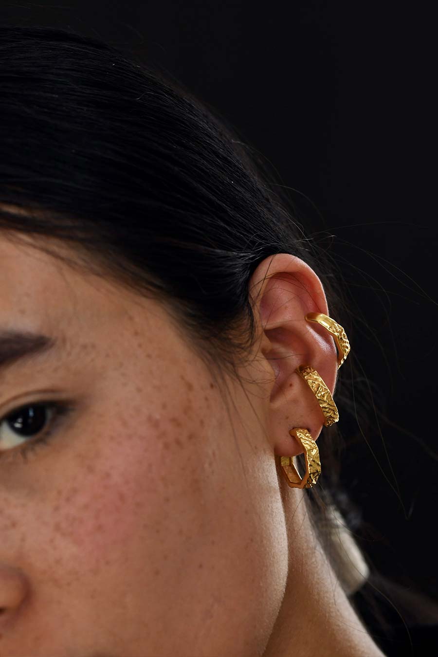 Textured Hexagon Hoop Earrings