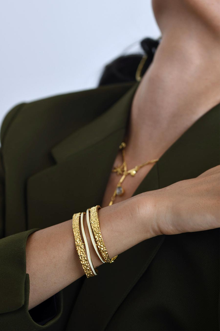 Golden Enamel Oval Bangle Bracelet