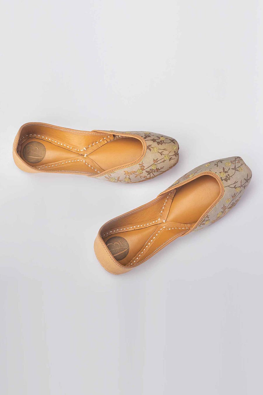 Beige & Grey Bird Art Printed Jutti