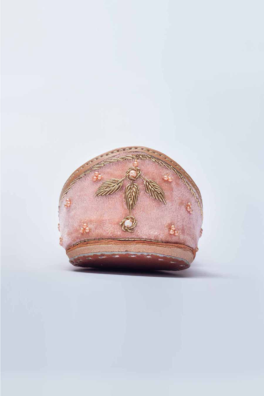 Zardozi Embroidered Pink Velvet Jutti