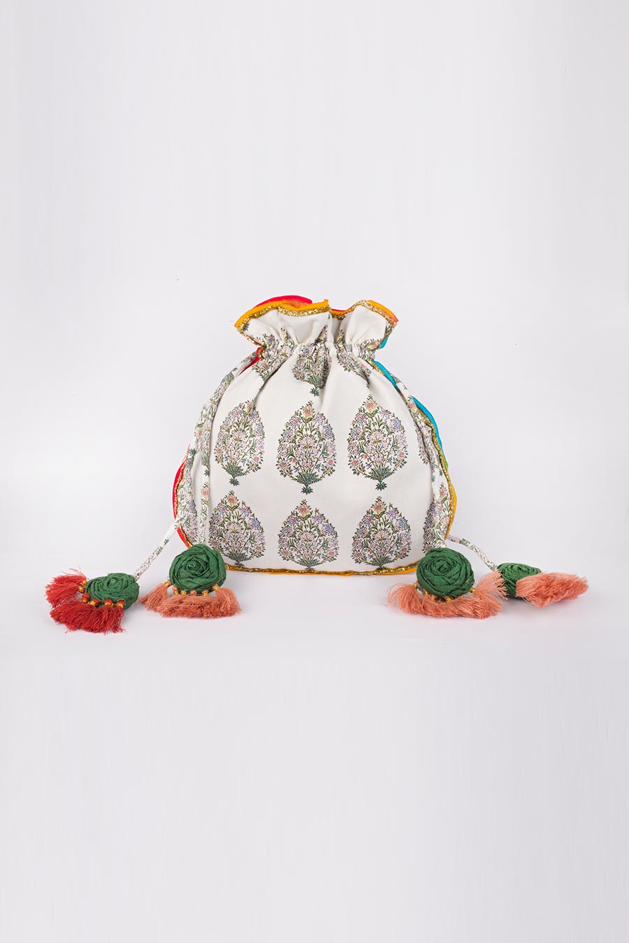 White Printed Gota Work Potli