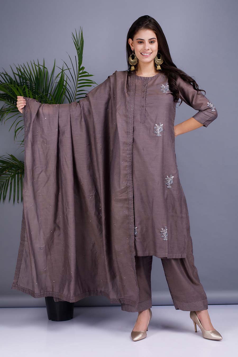 Slate Grey Embroidered Kurta Set