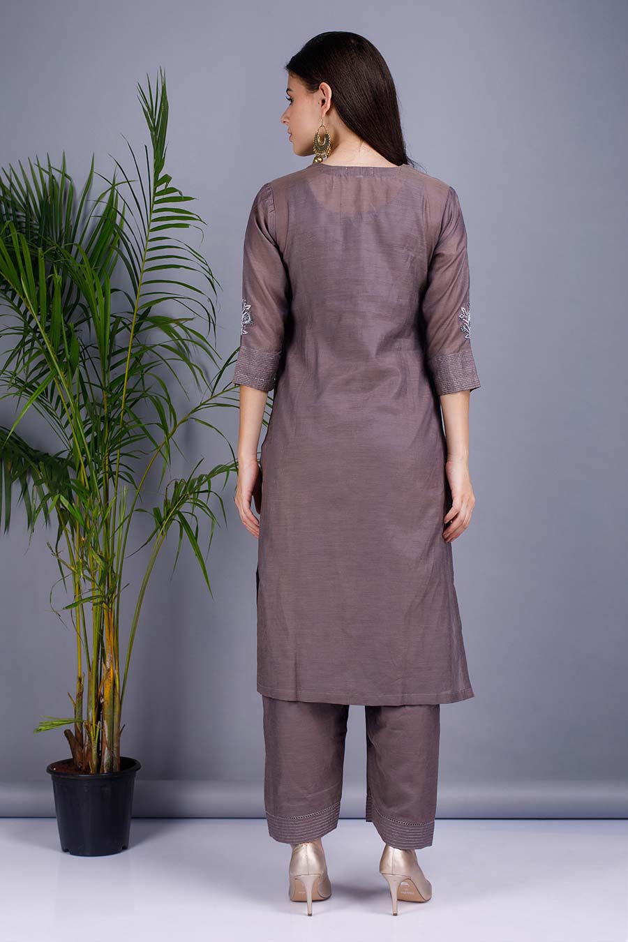 Slate Grey Embroidered Kurta Set