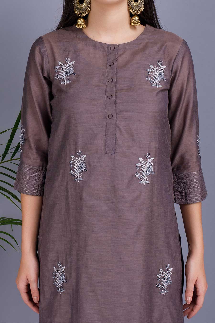 Slate Grey Embroidered Kurta Set