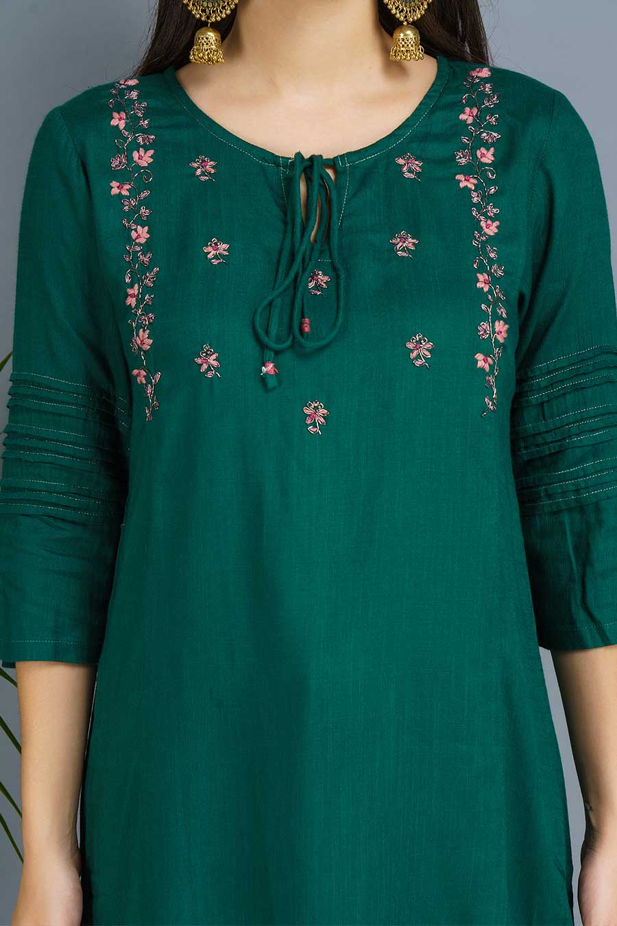 Green & Mauve Embroidered Kurta Set