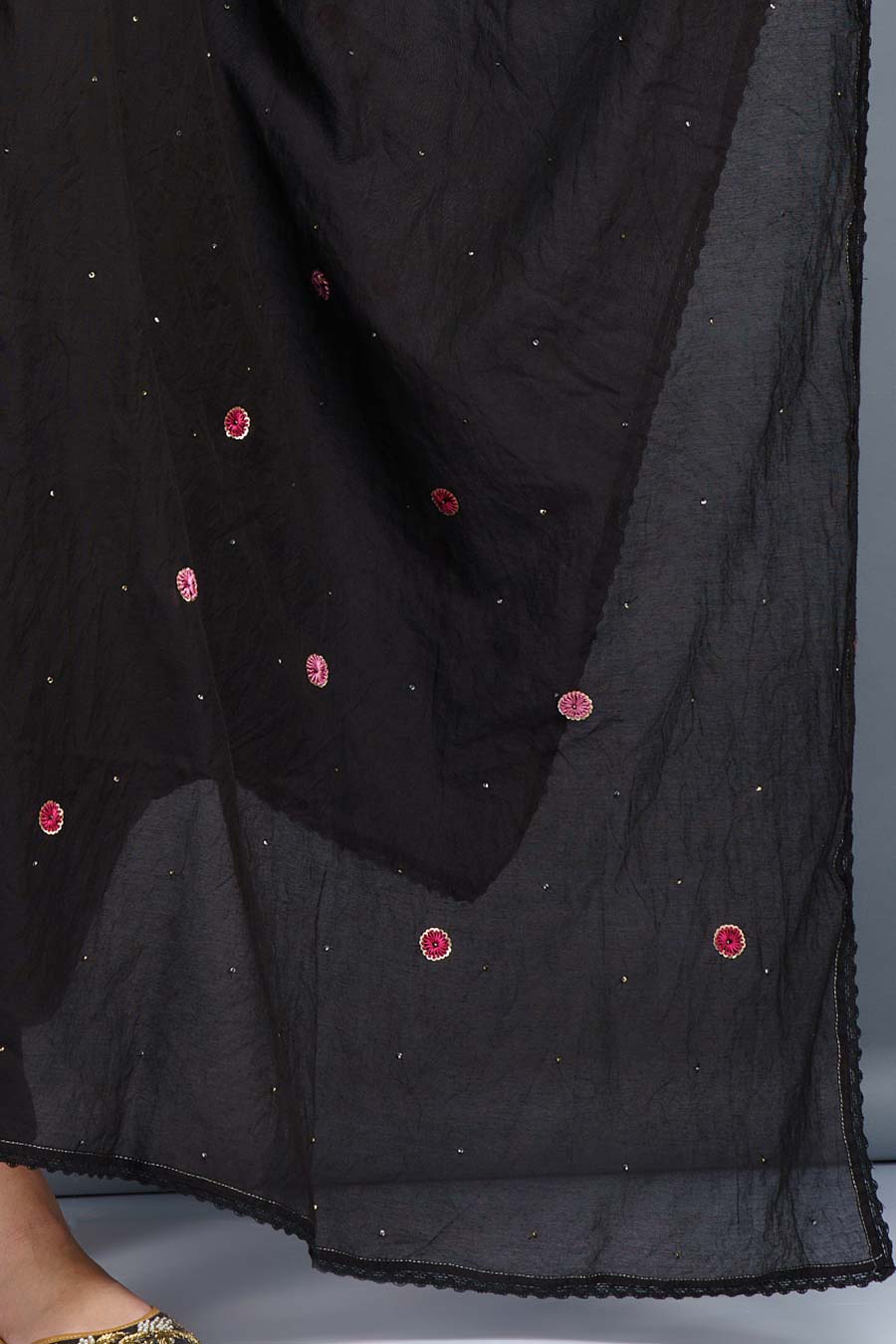 Black Embroidered Chanderi Kurta Set