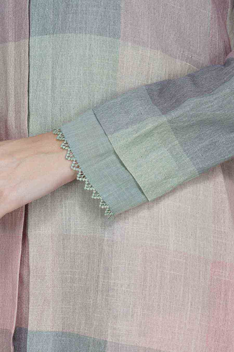 Green Checkered Long Cotton Kurta