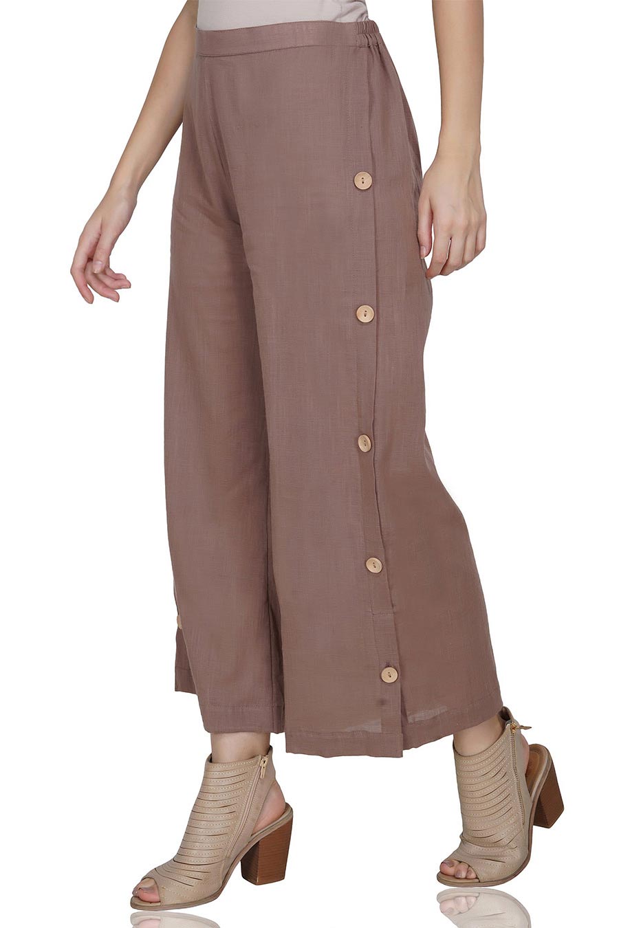 Brown Button Placket Cotton Pants