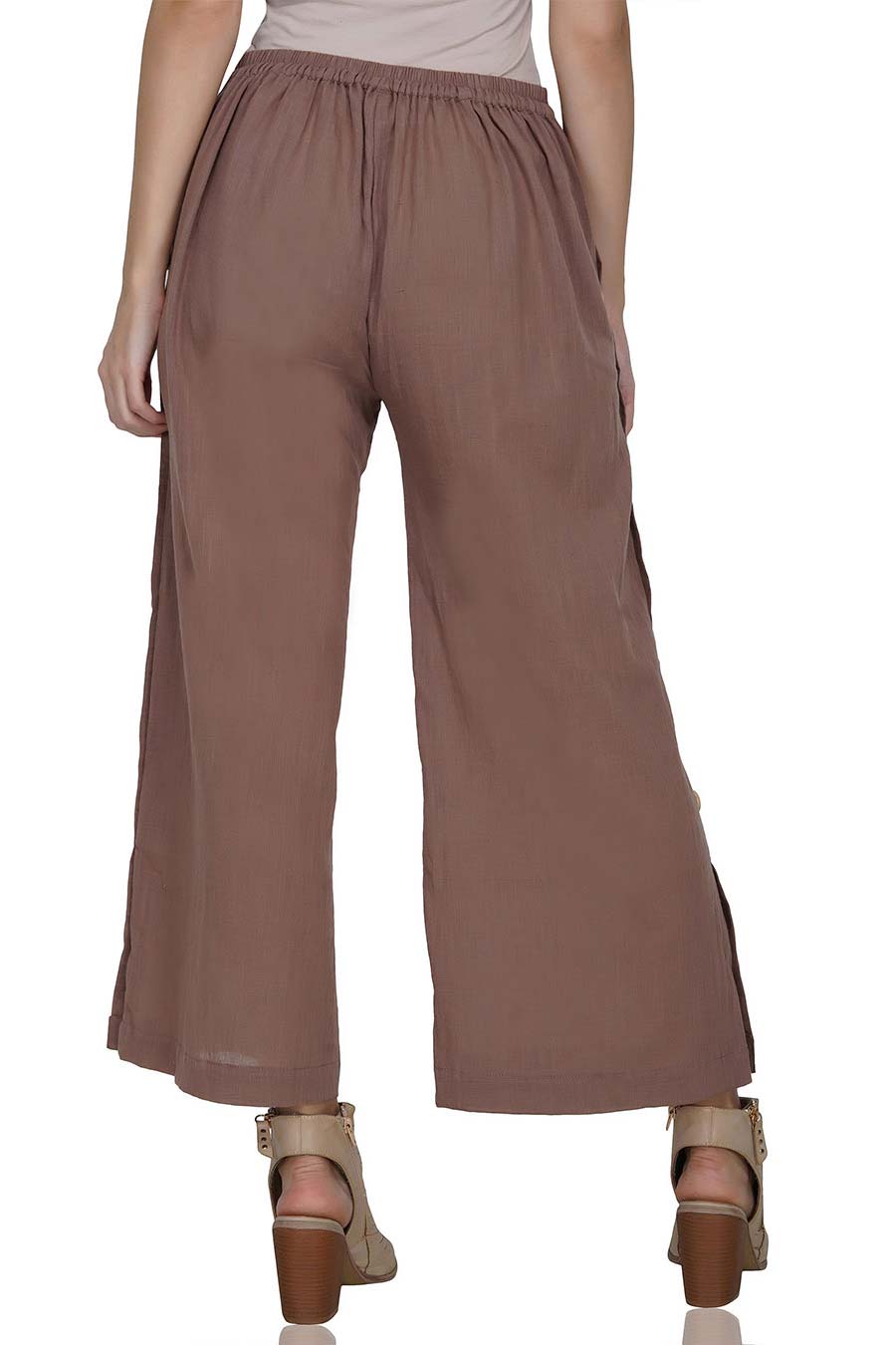 Brown Button Placket Cotton Pants