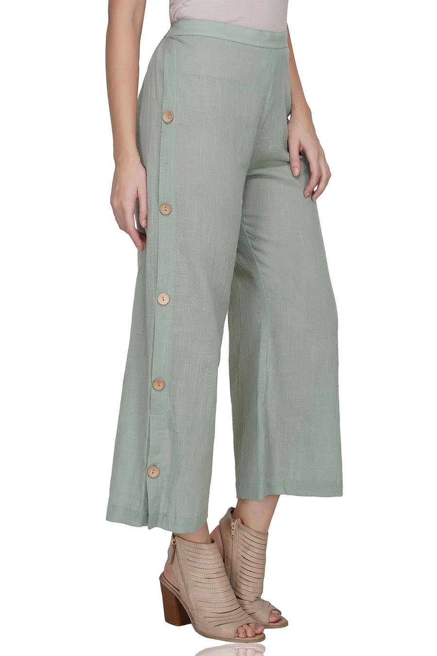 Green Button Placket Cotton Pants